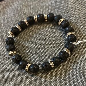 COPY - Black Lava Bead Bracelet with Silver and Diamondette Accents